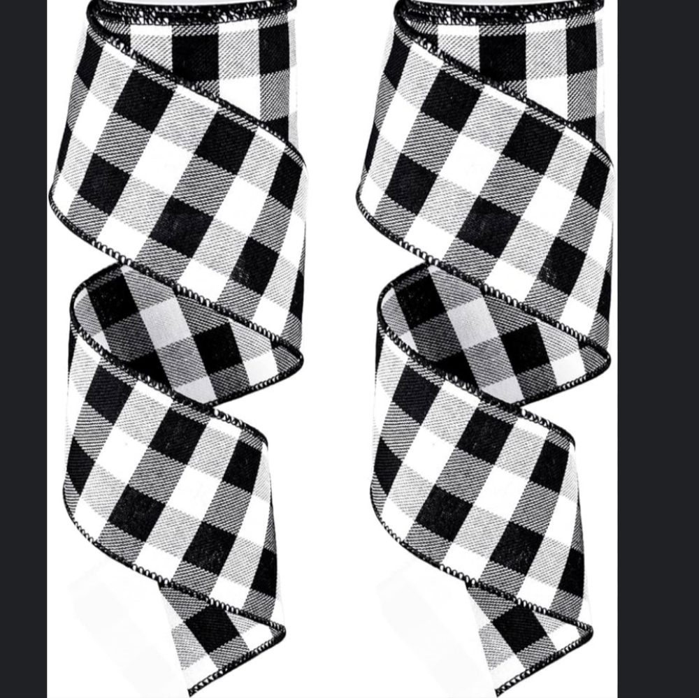 White & Black Buffalo Check Wired Ribbon 2.5" x 30ft.